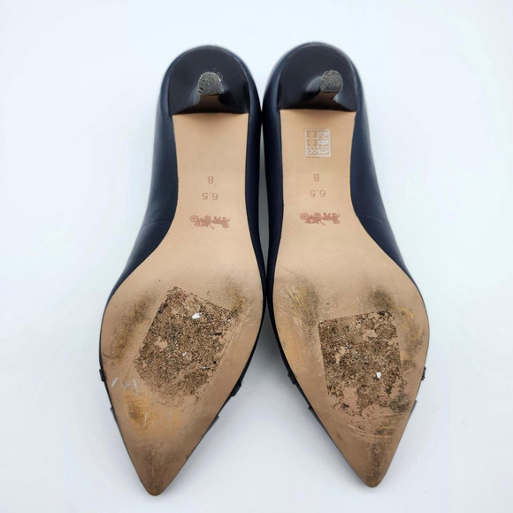COACH Bowery Pointed Toe Kitten Heels – Navy Blue Leather – Size 6.5 - Picture 6 of 8